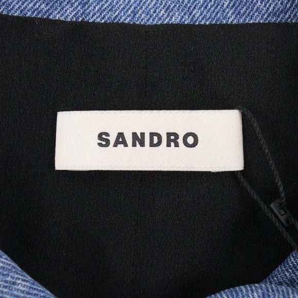 NWT Sandro Brooke Tweed and Denim Mini Dress in Blue with Gold Buttons Size 36 - Picture 8 of 15